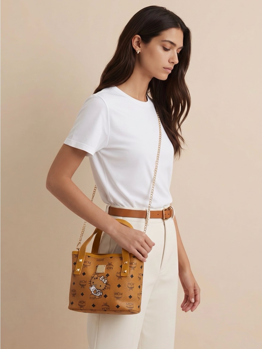 Hello Kitty Mustard Yellow Crossbody Tote Bag & Crème shop item NWT - Picture 2 of 7